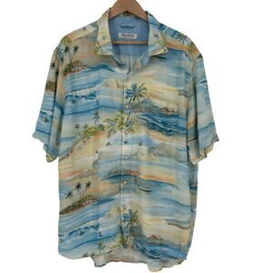Tommy Bahama Silk Hawaiian Shirt XXL – Coastal Island Scenic Print